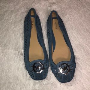 Micheal Kors Blue suede slip on loafers